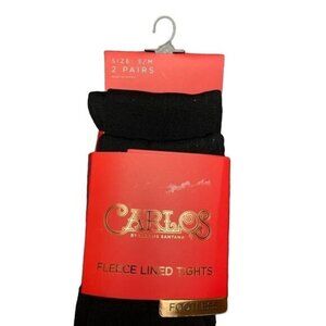 CARLOS SANTANA SUPER SOFT 2-PAIRS FLEECE LINED TIGHTS FOOTLESS  S/M BLACK